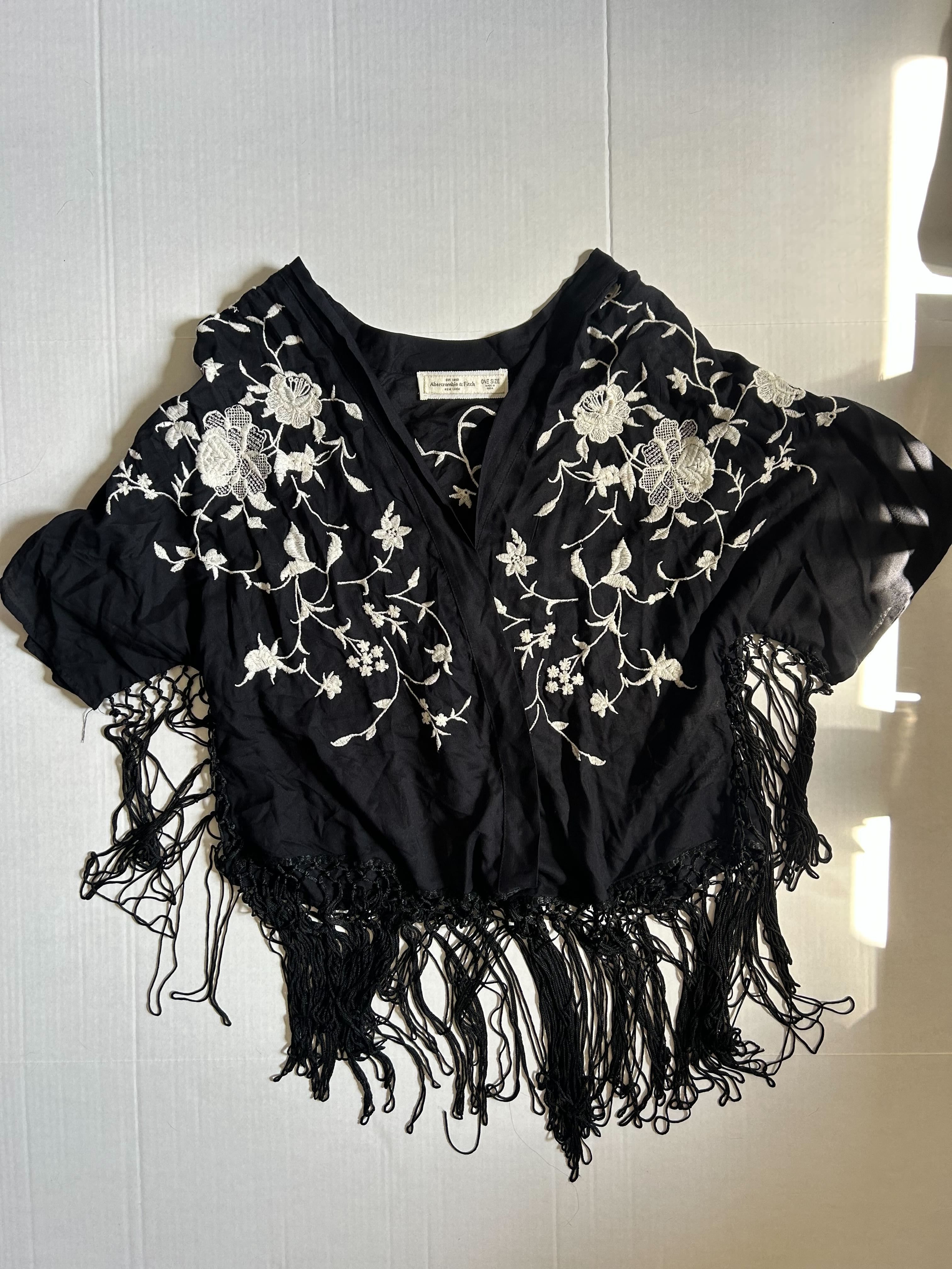 Abercrombie & Fitch Embroidered Fringe Poncho