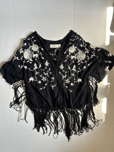 Abercrombie & Fitch Embroidered Fringe Poncho